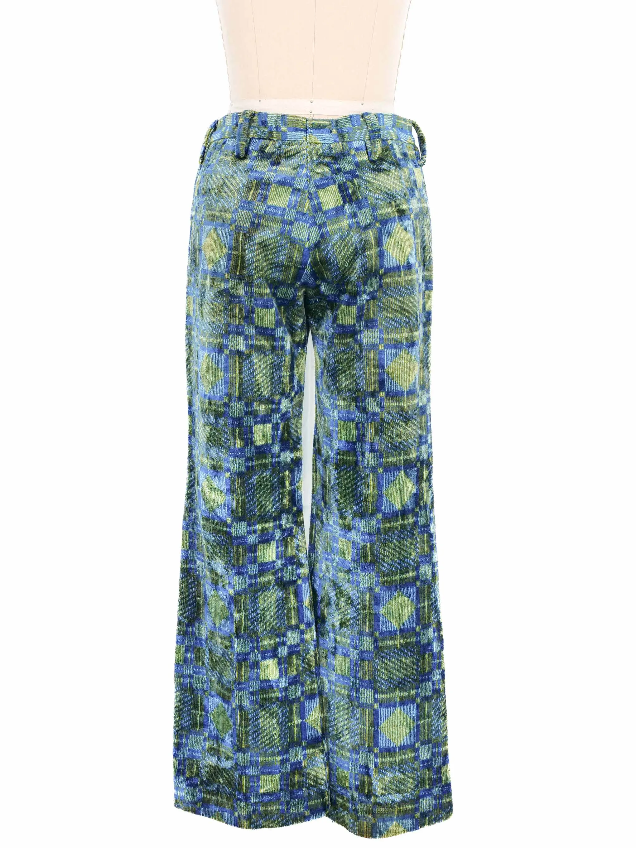 1960s Blue And Green Checked Corduroy Trousers