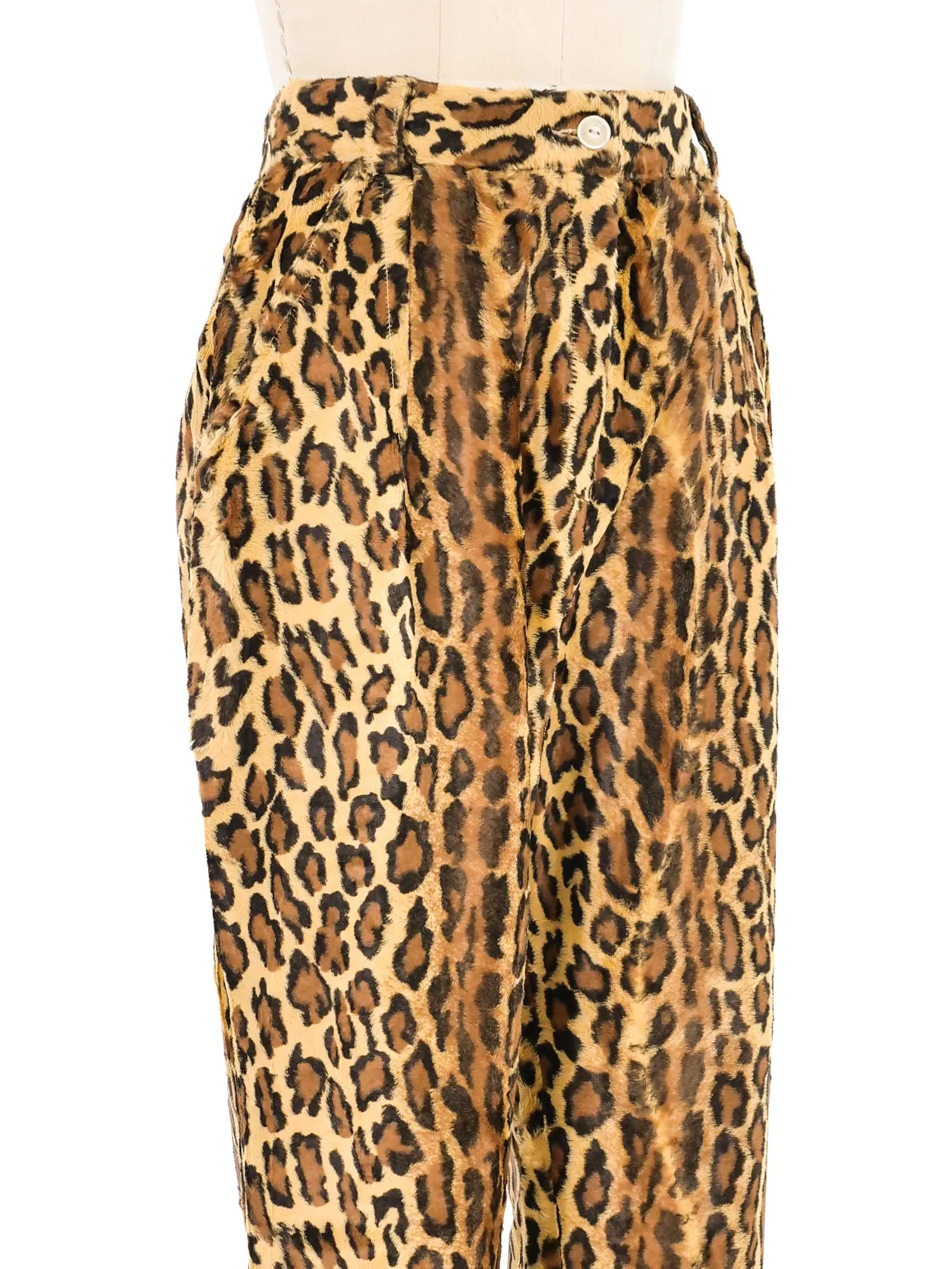 1980s Faux Fur Leopard Print Trousers