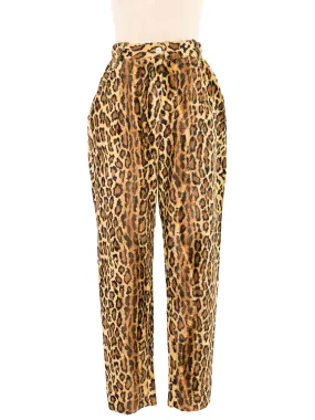 1980s Faux Fur Leopard Print Trousers