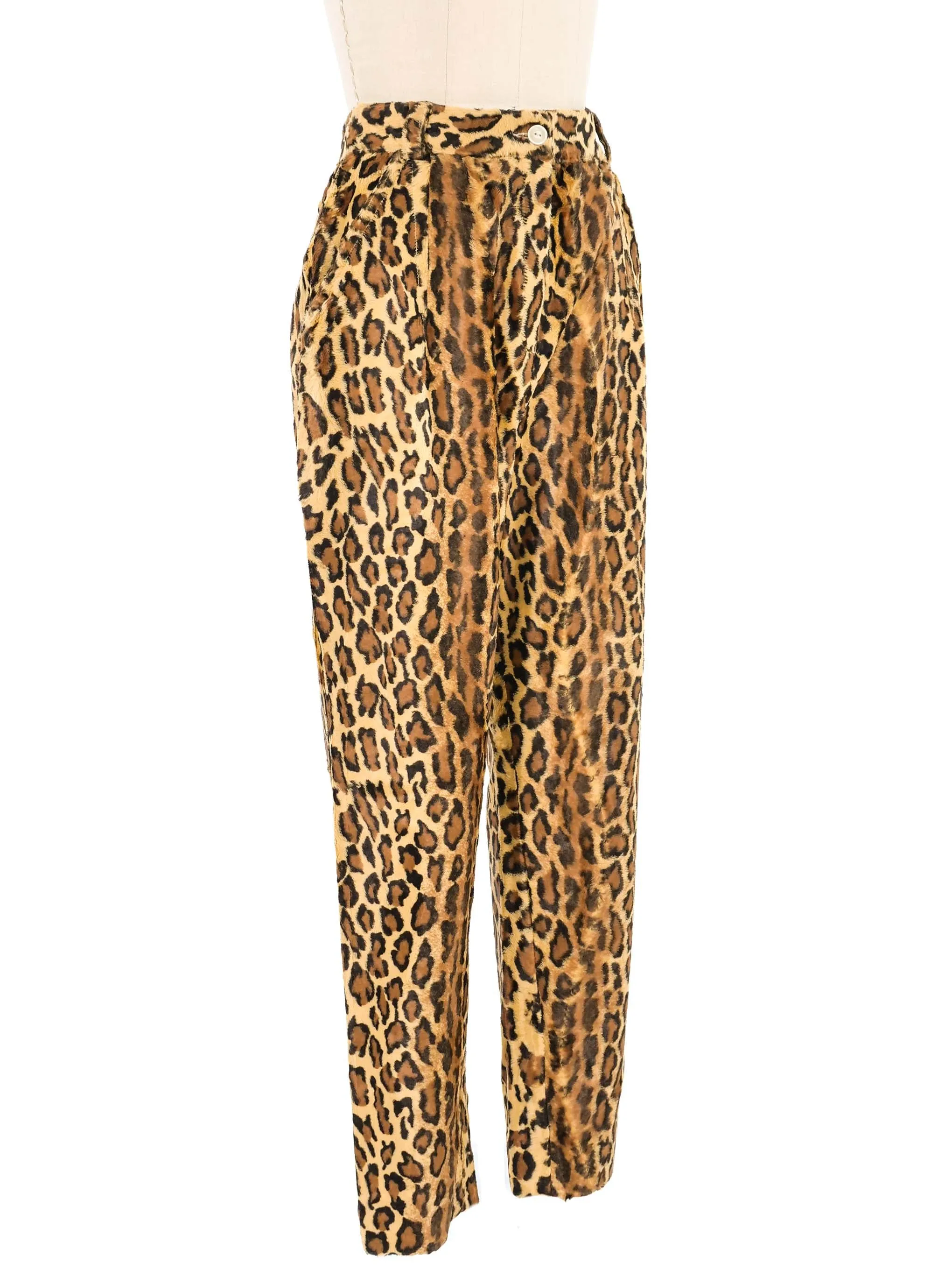 1980s Faux Fur Leopard Print Trousers