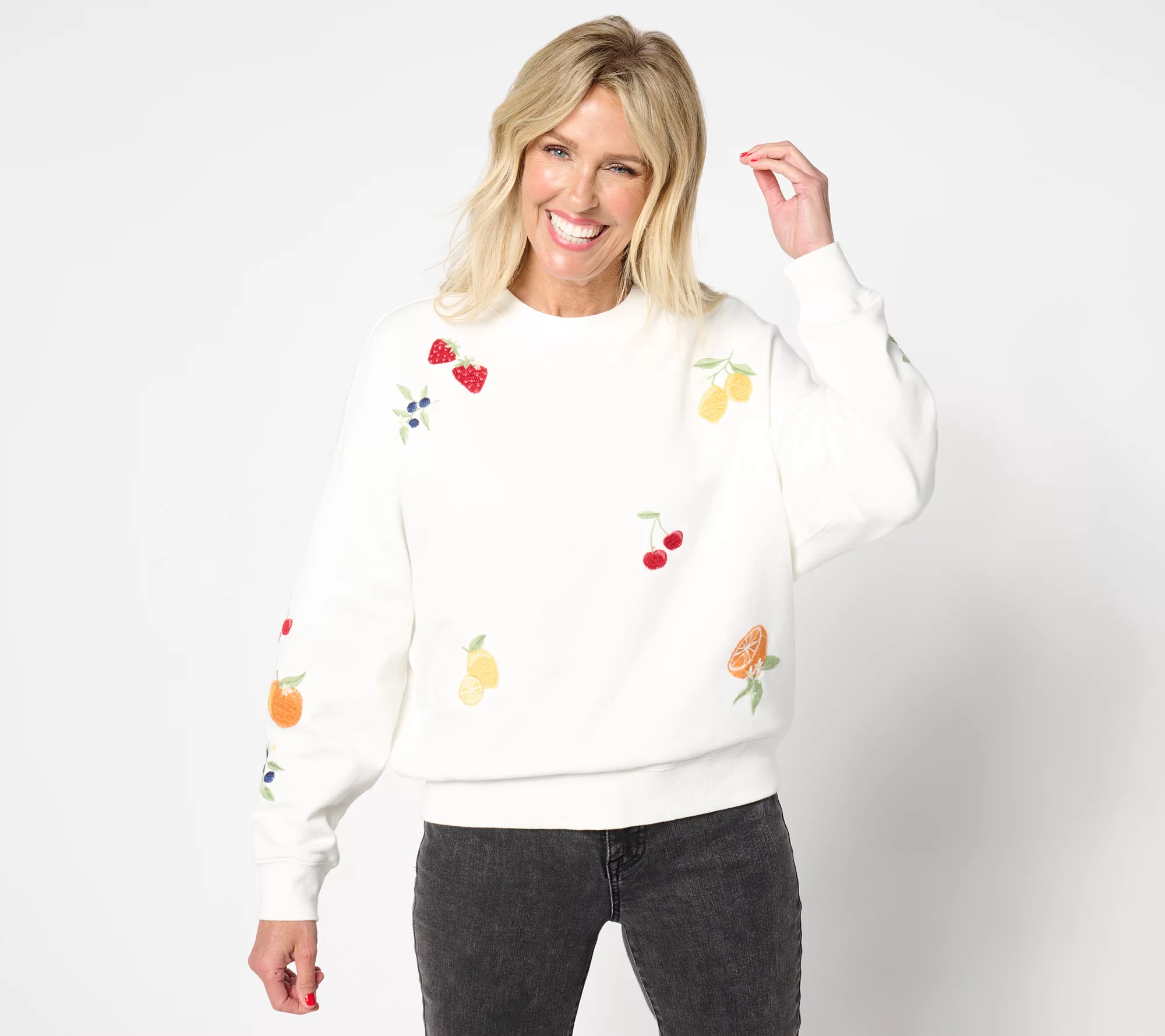 "As Is" Driftwood Jeans Teddy Crewneck Pullover- Fruity