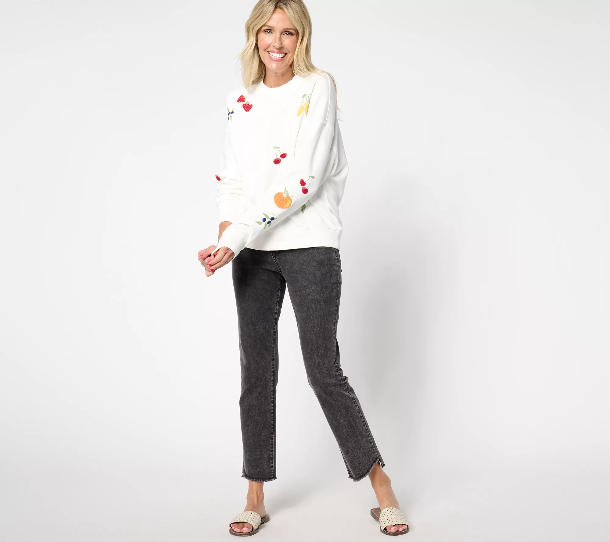 "As Is" Driftwood Jeans Teddy Crewneck Pullover- Fruity