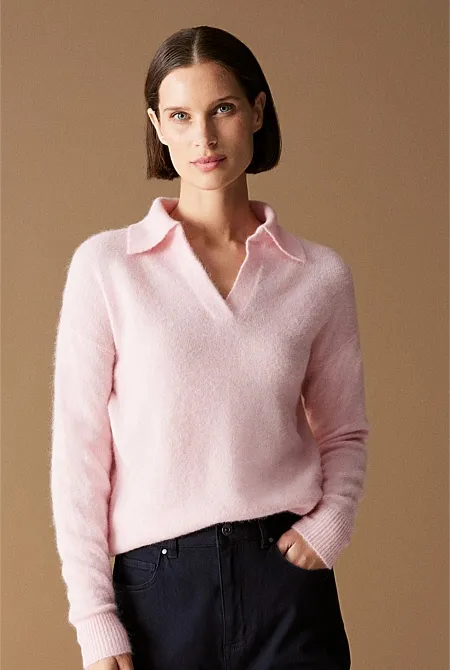 Alpaca Merino Blend Relaxed Polo Knit