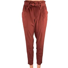 Athleta Skyline Red Belt Tie Waist Mid Rise Ankle Crop Paperbag Trousers Pants 0