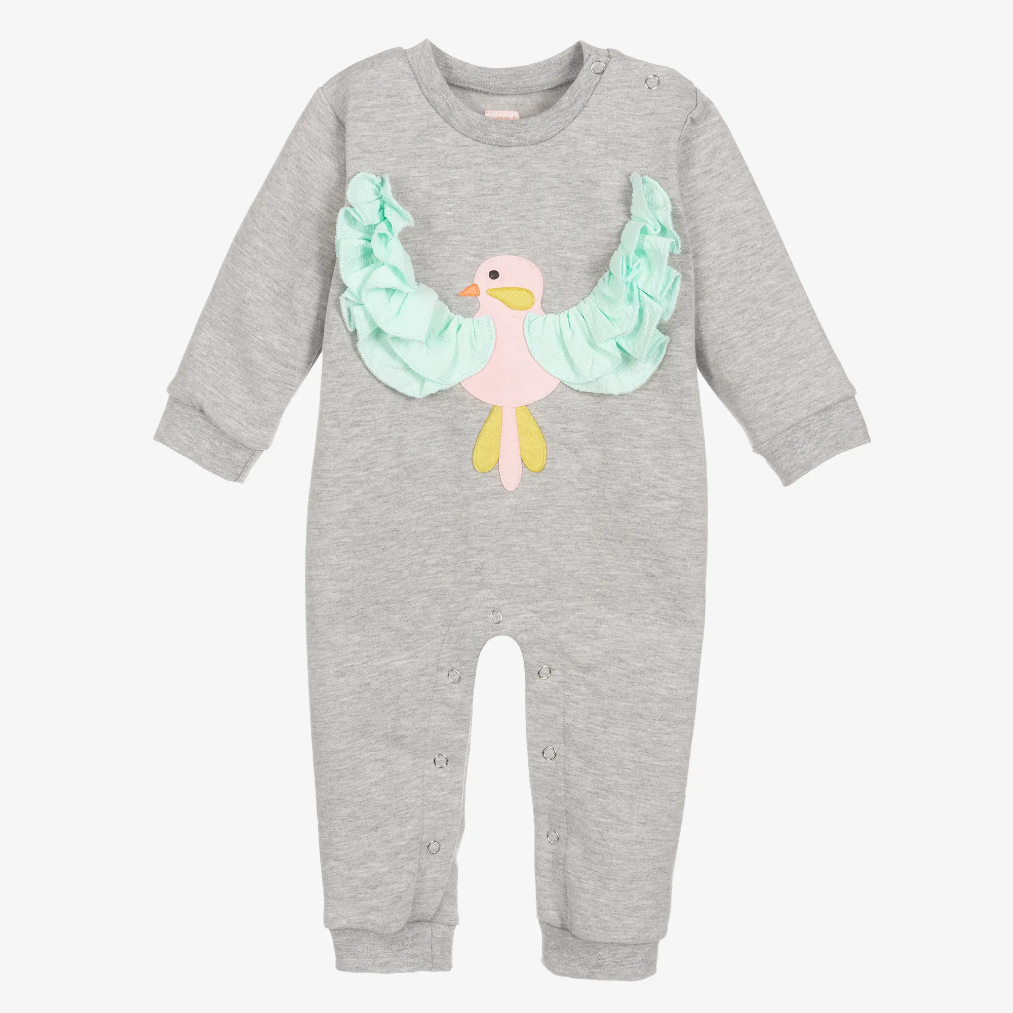 Baby Girls Grey Organic Cotton Bird Romper