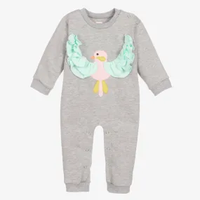 Baby Girls Grey Organic Cotton Bird Romper