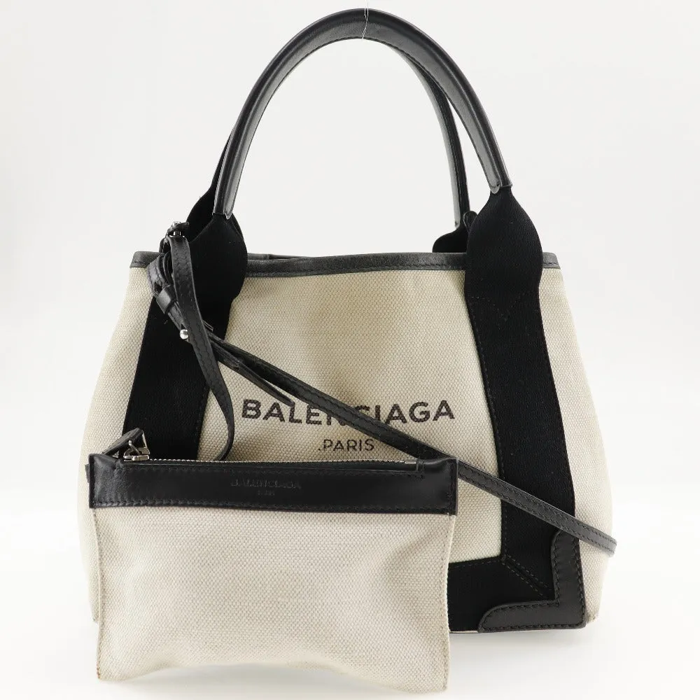 BALENCIAGA Handbag cotton beige Navy Cabas XS Women