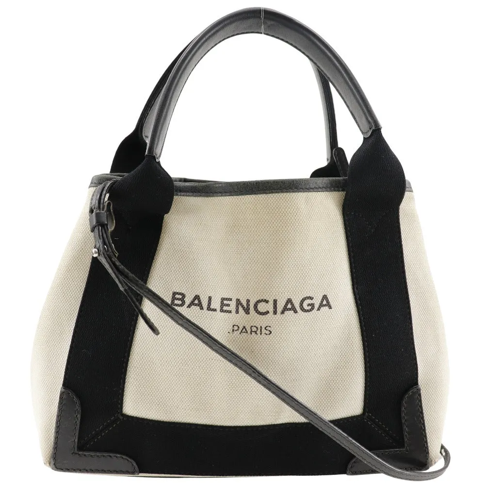 BALENCIAGA Handbag cotton beige Navy Cabas XS Women