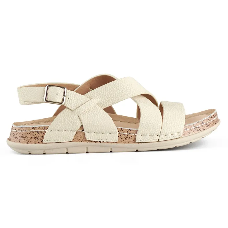 Beige women's sandals with a leather insole