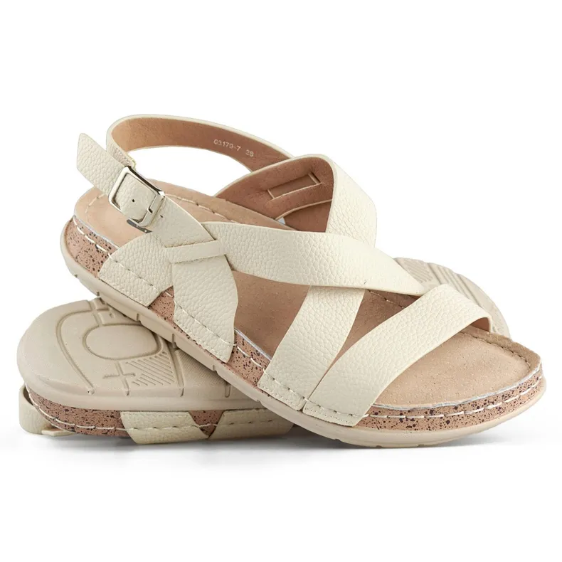 Beige women's sandals with a leather insole