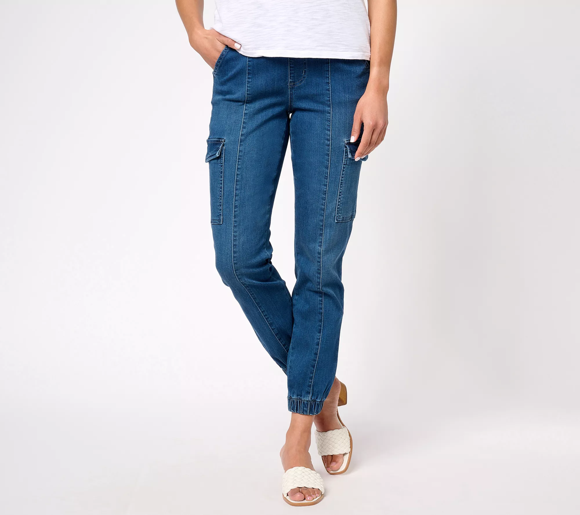 Belle by Kim Gravel Tall TripleLuxe Denim Cargo Ankle Joggers