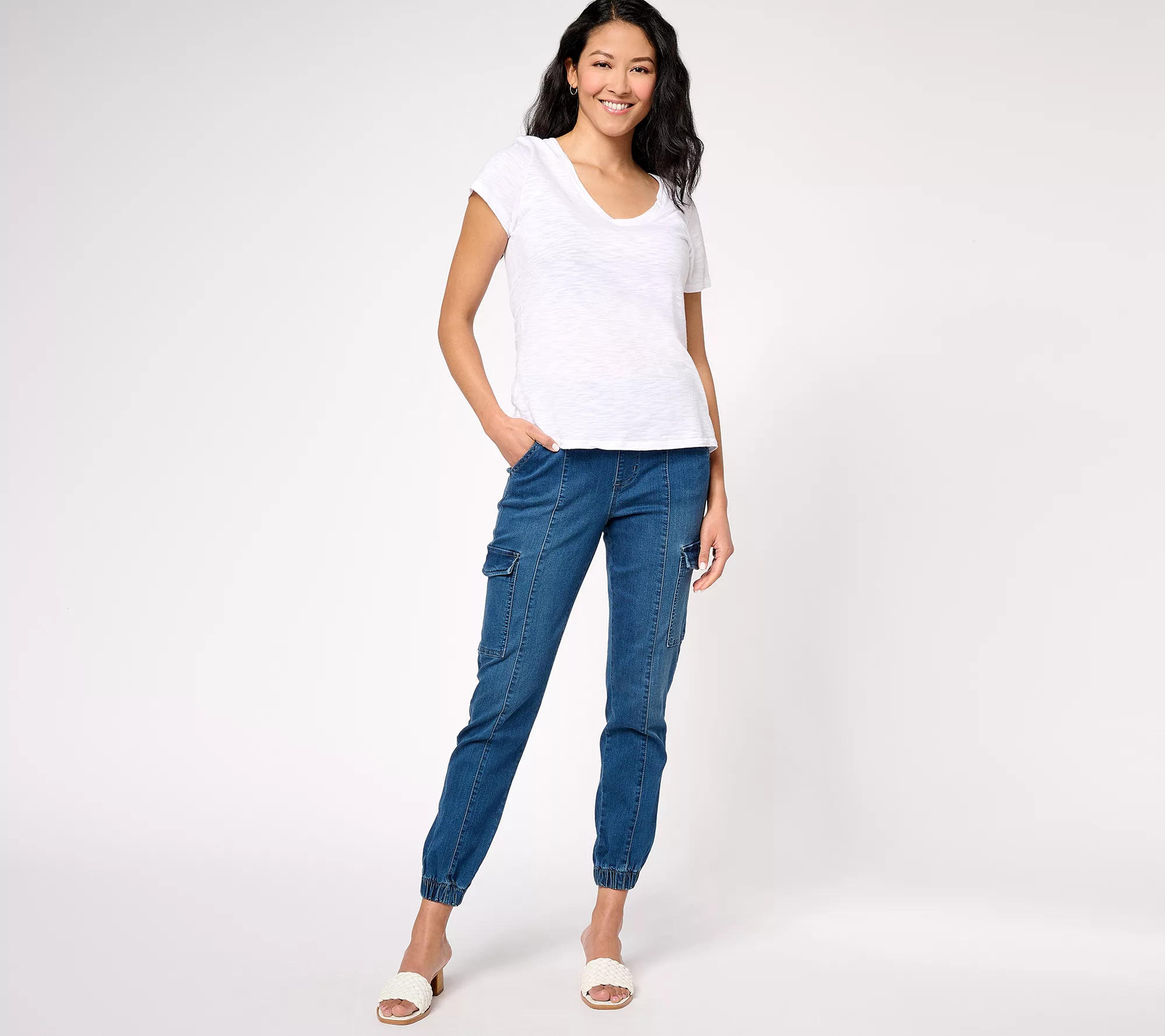 Belle by Kim Gravel Tall TripleLuxe Denim Cargo Ankle Joggers