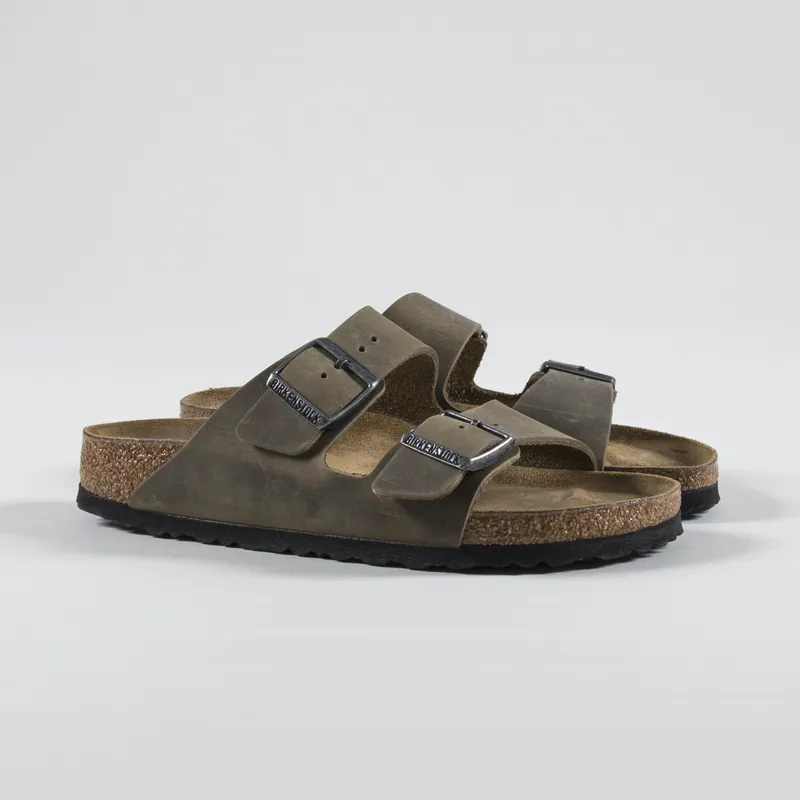 Birkenstock Womens Arizona Oiled Leather Sandals Narrow Faded Khaki