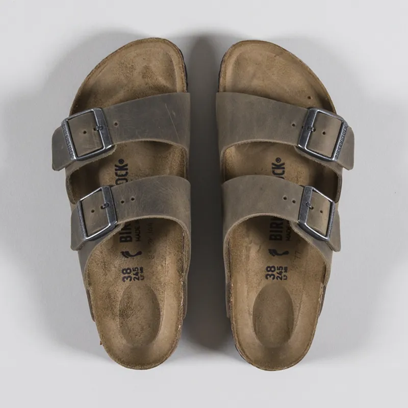 Birkenstock Womens Arizona Oiled Leather Sandals Narrow Faded Khaki