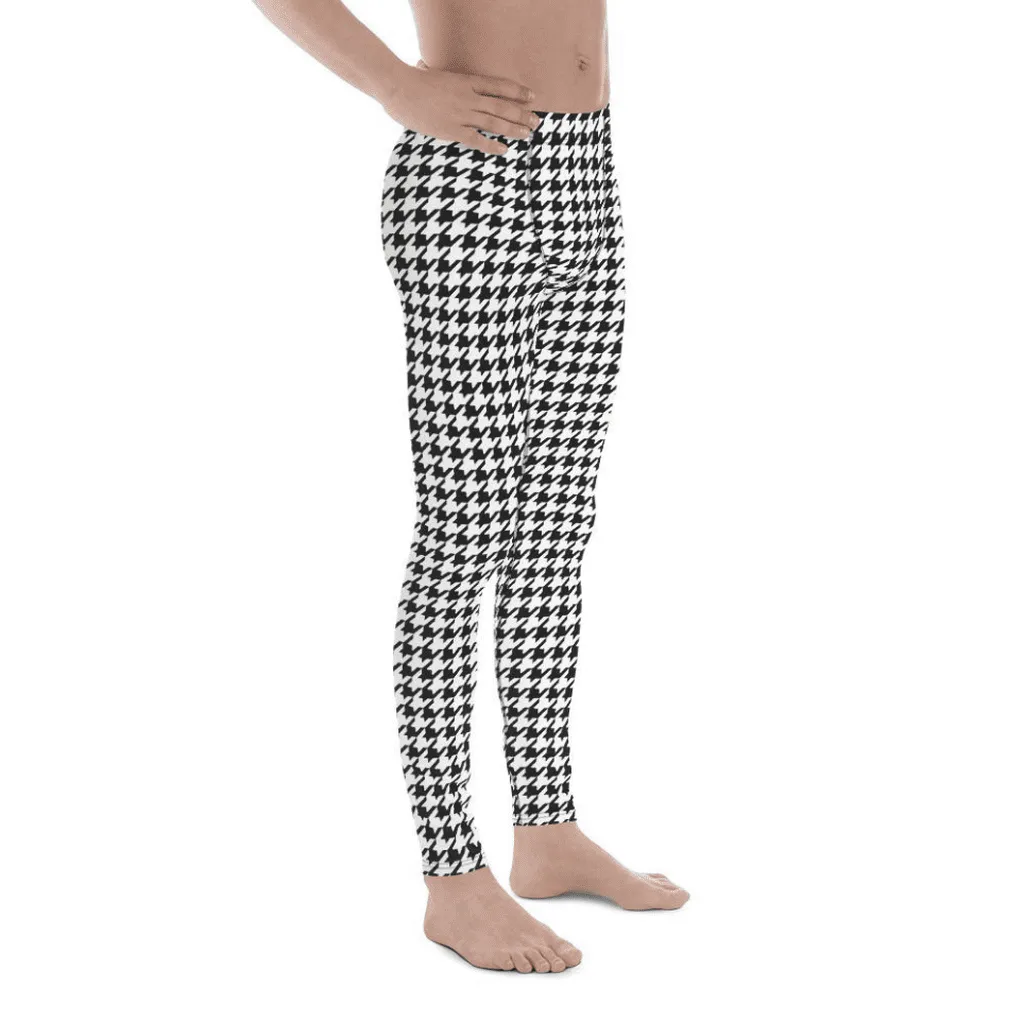 Black & White Houndstooth Print Men's Leggings