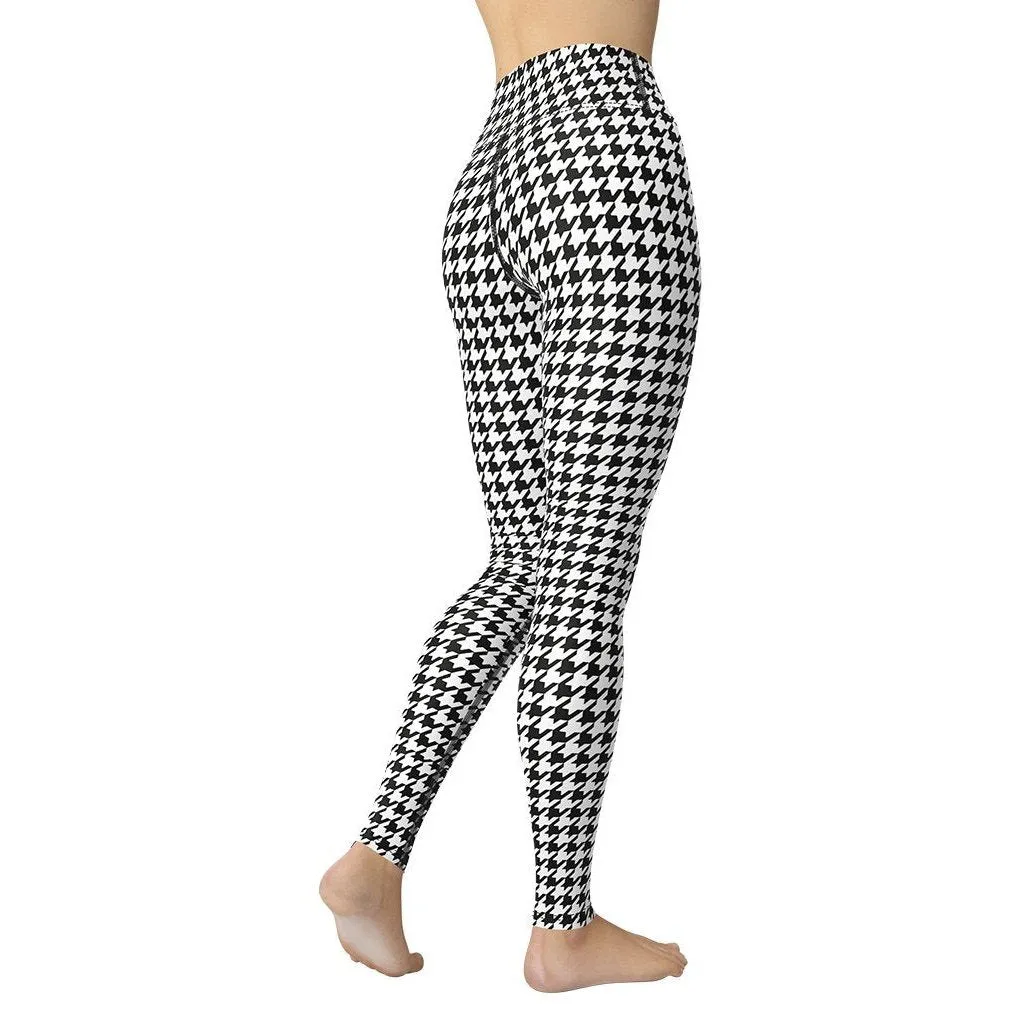 Black & White Houndstooth Print Yoga Leggings