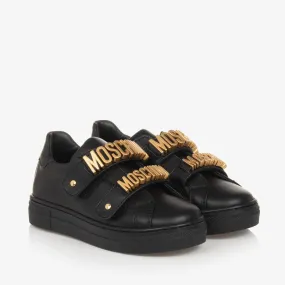 Black & Gold Leather Velcro Trainers