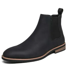 Black plain sewn accents slip on shoe boot