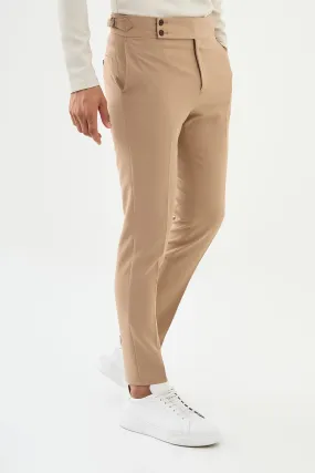 Bojoni Omaha Slim Fit Belted Buckle  Camel Trousers