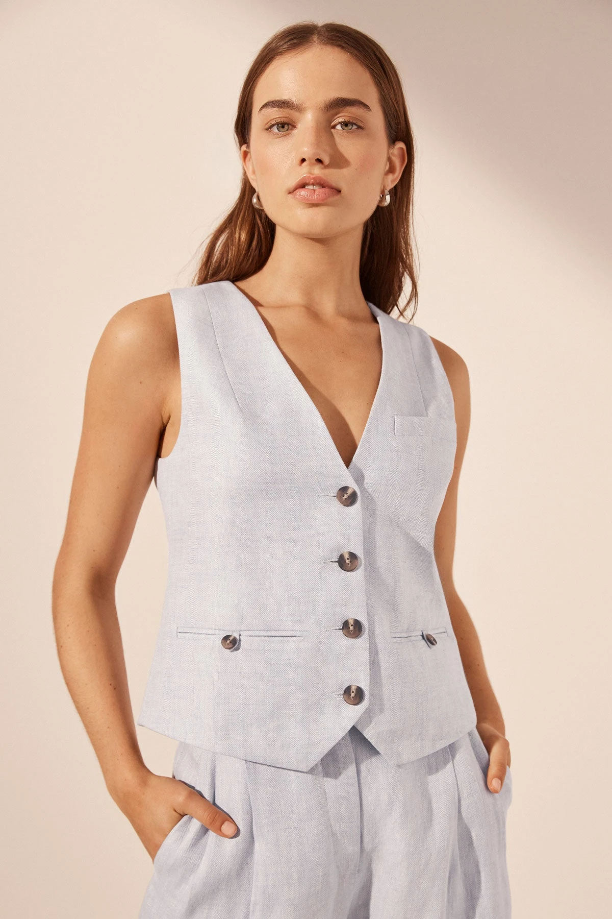 --Brisa Oversized Tailored Vest – Ice Blue-