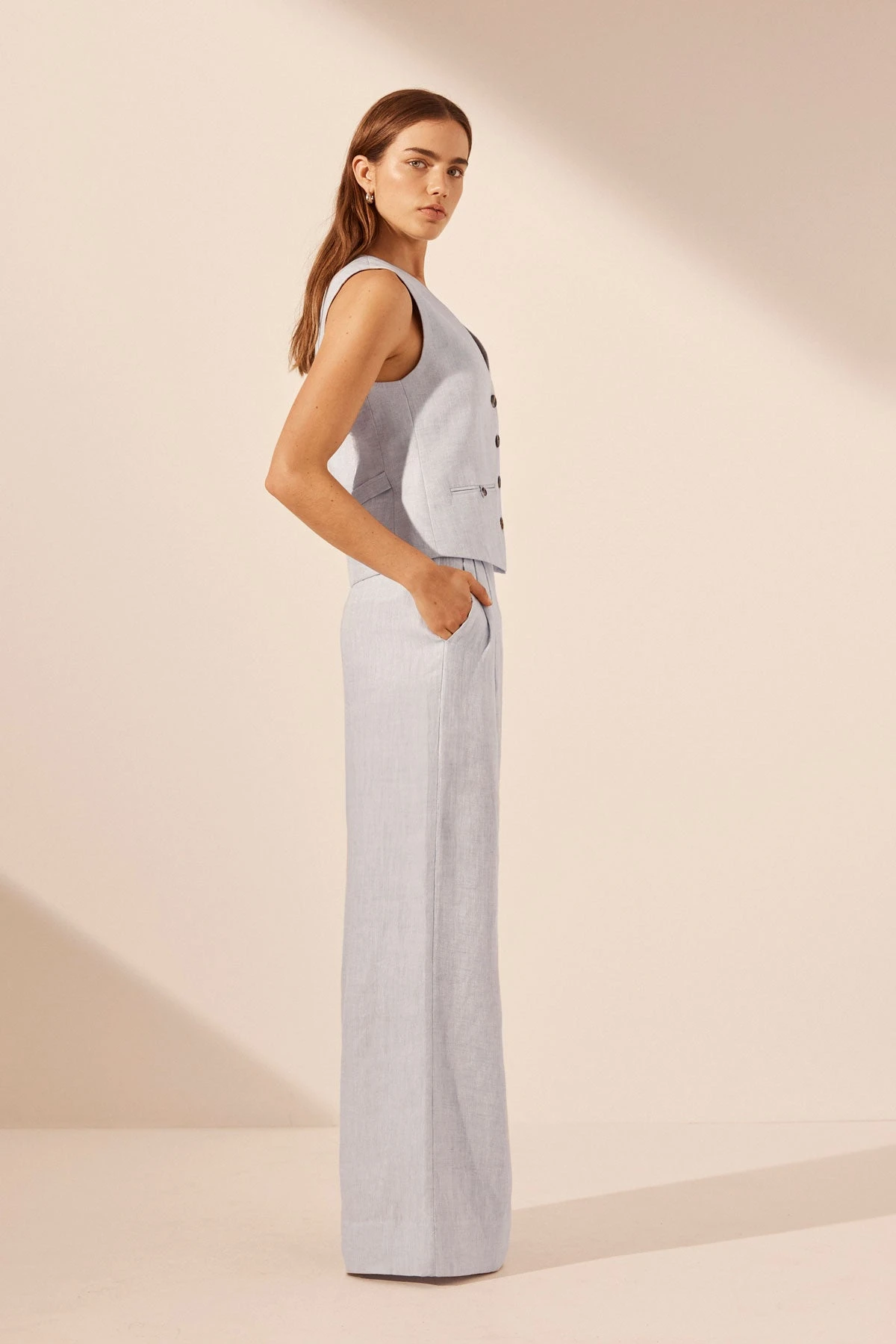 --Brisa Oversized Tailored Vest – Ice Blue-