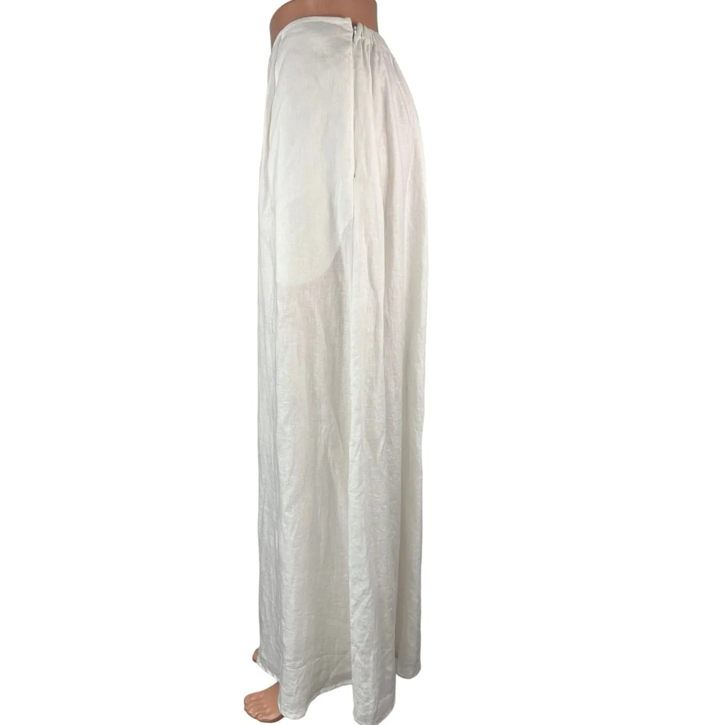 Calypso White 100% Linen Wide Leg High Waist Pleated Pull On Trousers Pants Sz S