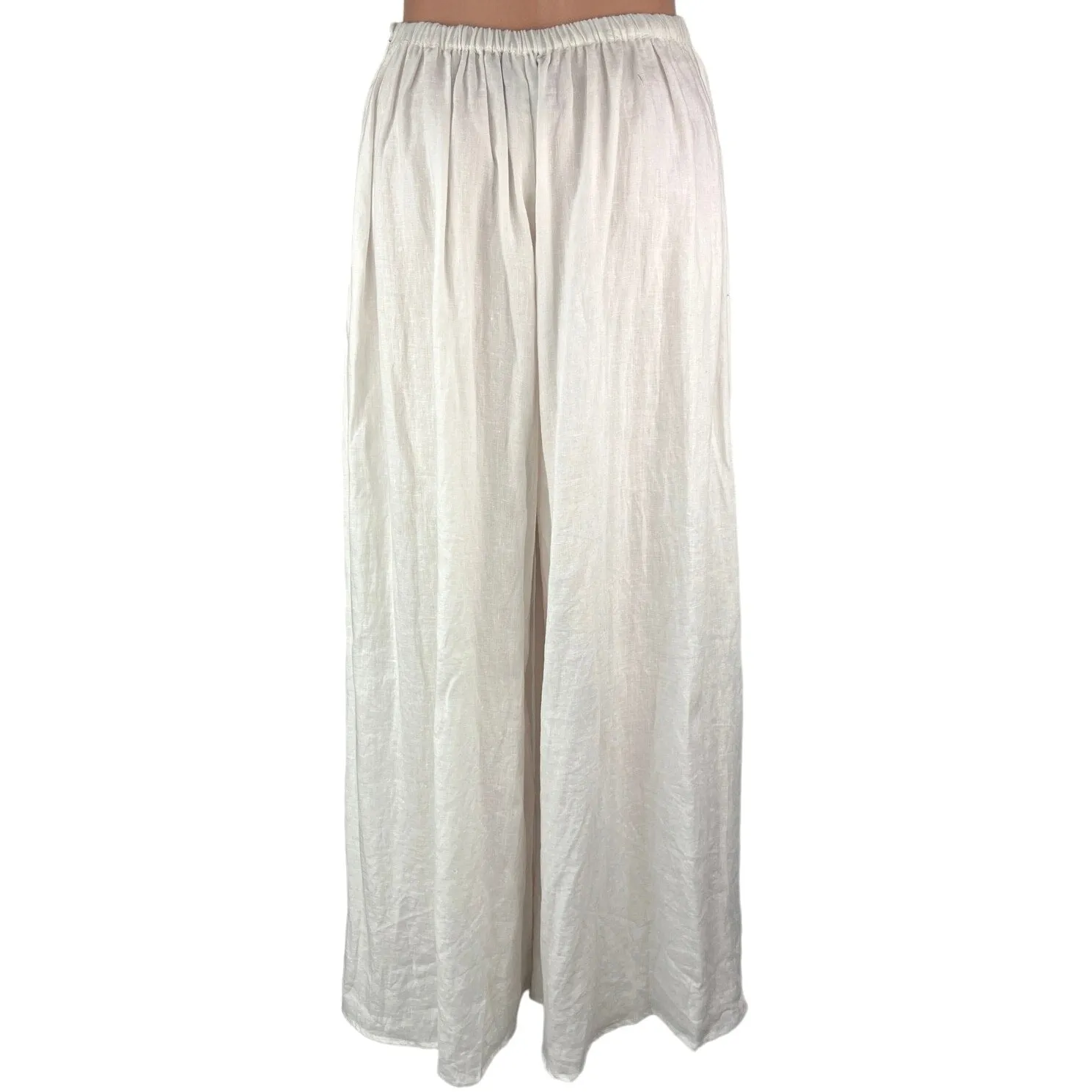 Calypso White 100% Linen Wide Leg High Waist Pleated Pull On Trousers Pants Sz S