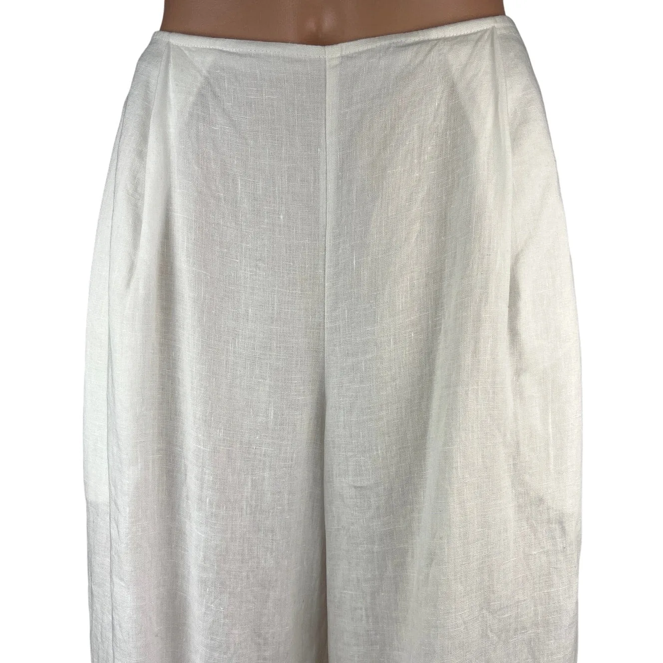 Calypso White 100% Linen Wide Leg High Waist Pleated Pull On Trousers Pants Sz S