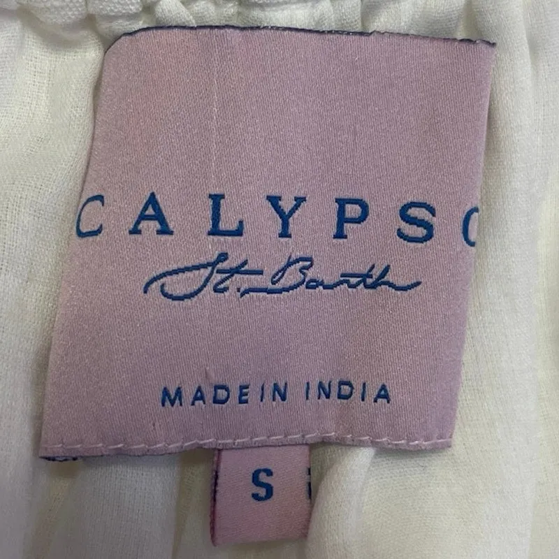 Calypso White 100% Linen Wide Leg High Waist Pleated Pull On Trousers Pants Sz S