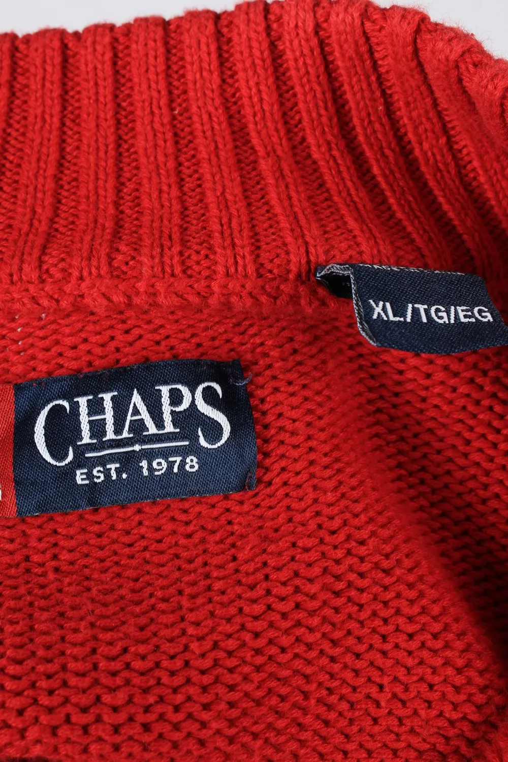 Chaps Zip Neck Jumper Pullover 90s Mens Red XL - Pepper Tree London