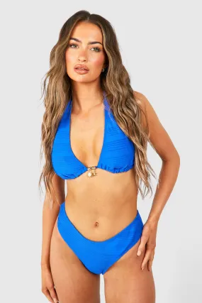 Charm Trim Textured Triangle Bikini Set