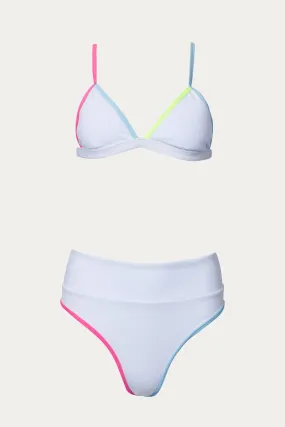 COLOR-BLOCK TRIANGLE HIGH-LEG BIKINI SET