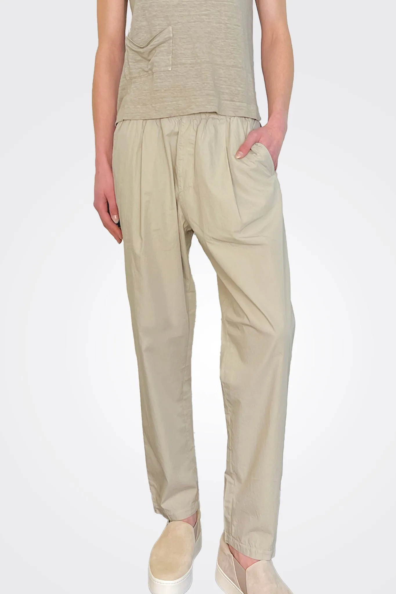 Cotton Stretch Waist Trousers - Pearl Grey