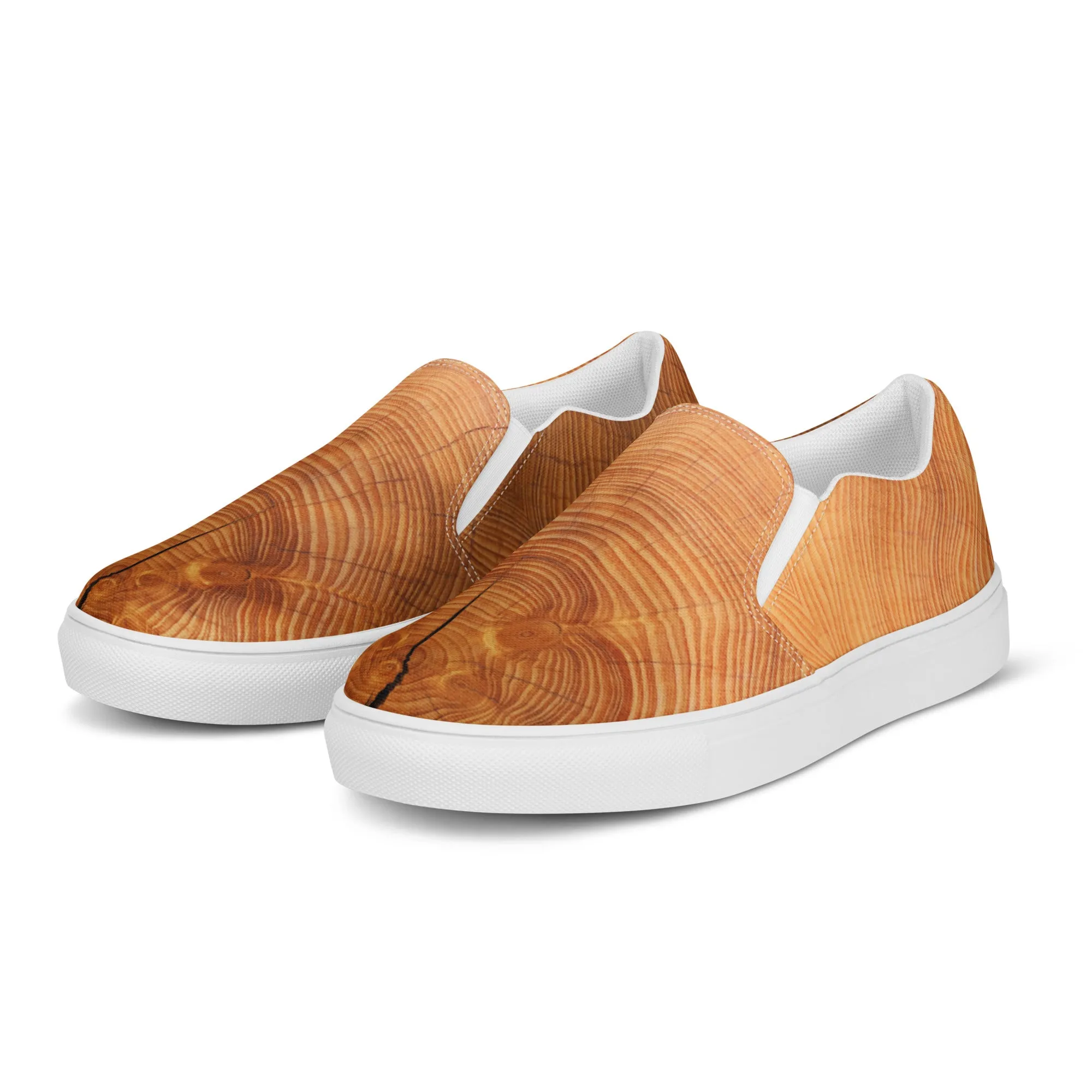 Cracked Wood Pattern Men’s Slip-on Canvas Shoes