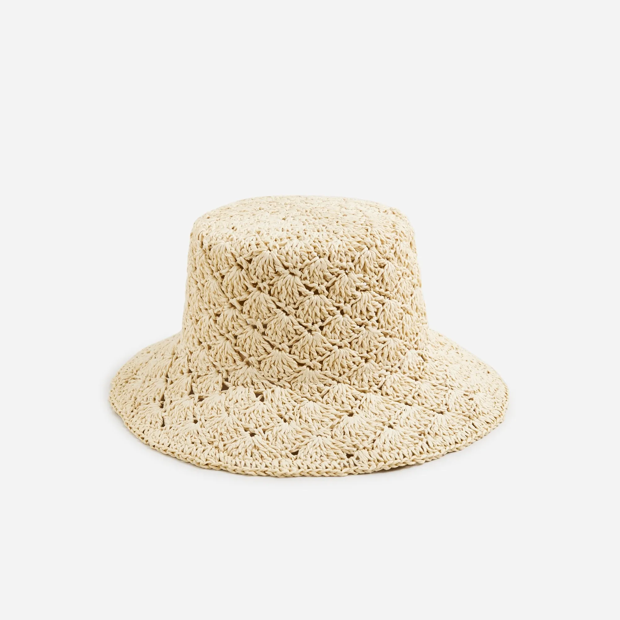 Crochet-weave faux-raffia bucket hat