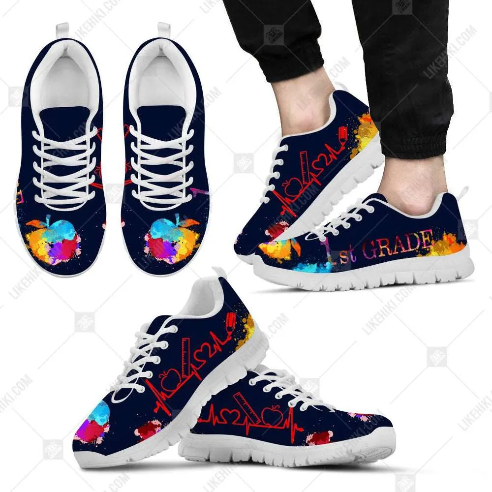 Custom Your Class Watercolor Educational Pattern Heartbeat Graphic Printing Fitness Sneakers For Teacher