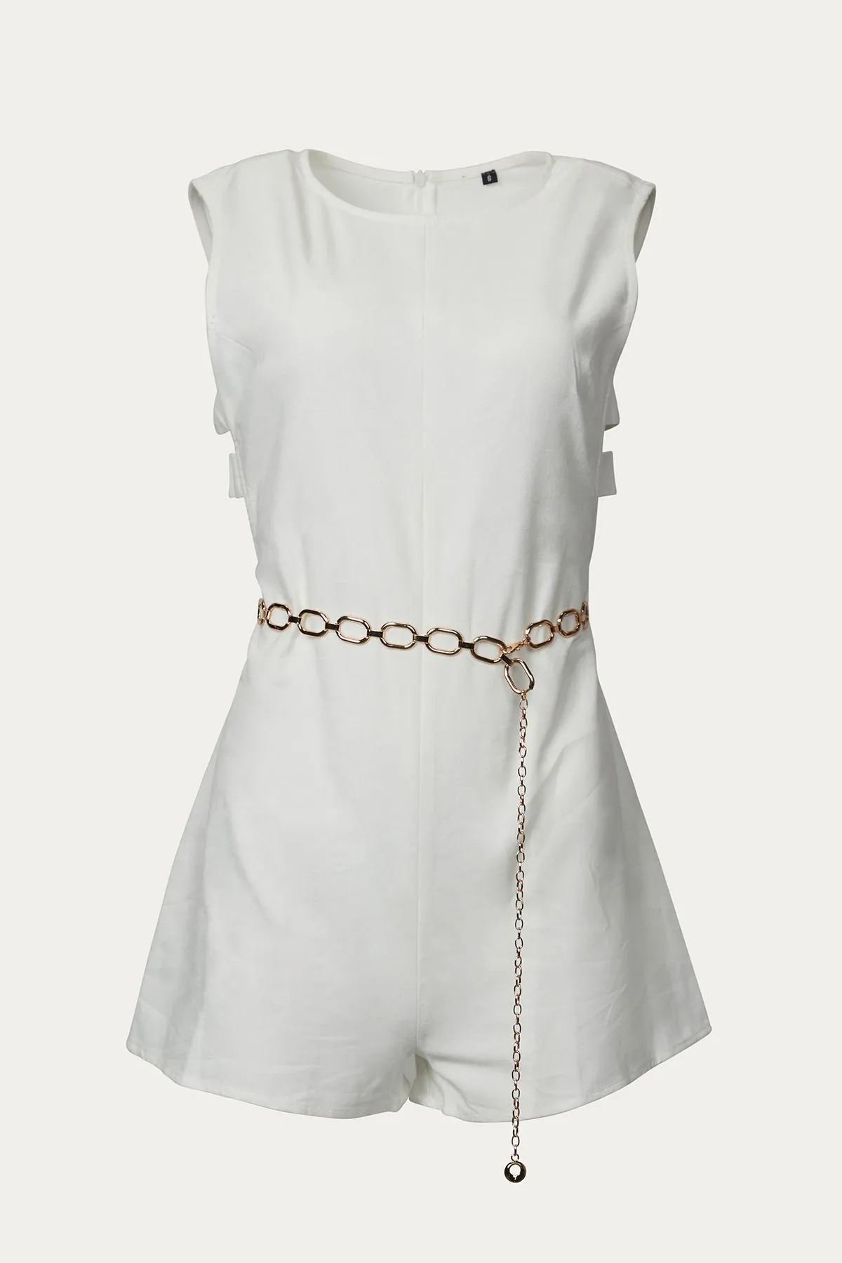 CUTOUT CHAIN-BELTED COTTON-LINEN ROMPER