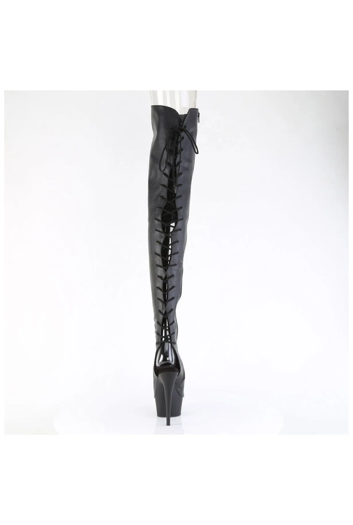 DELIGHT-4019 Black Faux Leather Thigh Boot