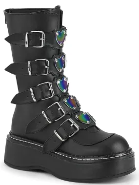 DEMONIA Leather Mid-Calf Boot with Heart Buckles