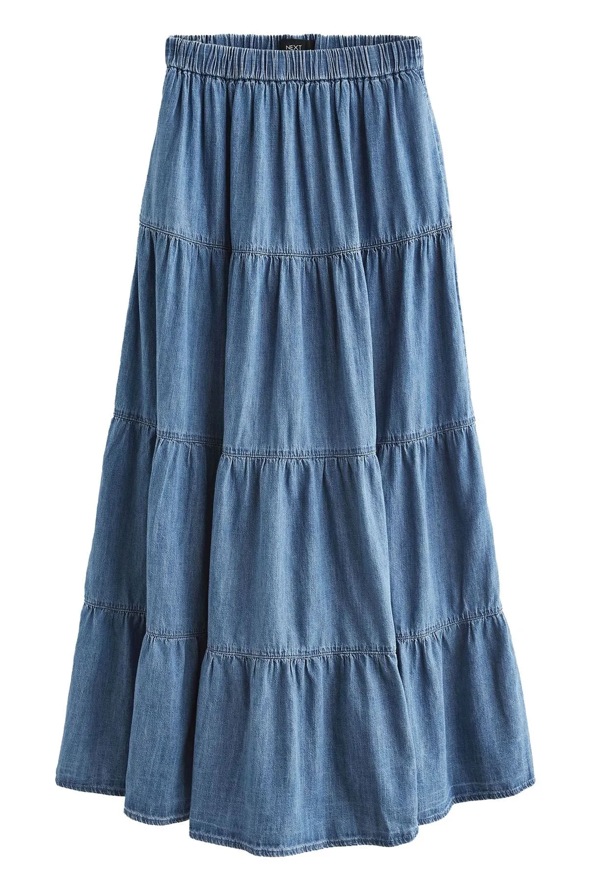 Denim Tiered Maxi Skirt