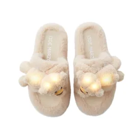 Doozoo Glowing Fuzzy Slipper In Khaki-