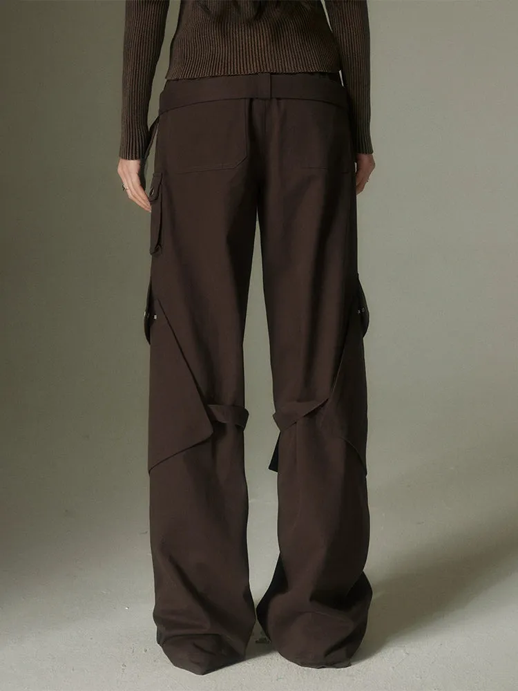 Double Belt Loose Straight Wide Leg Trousers