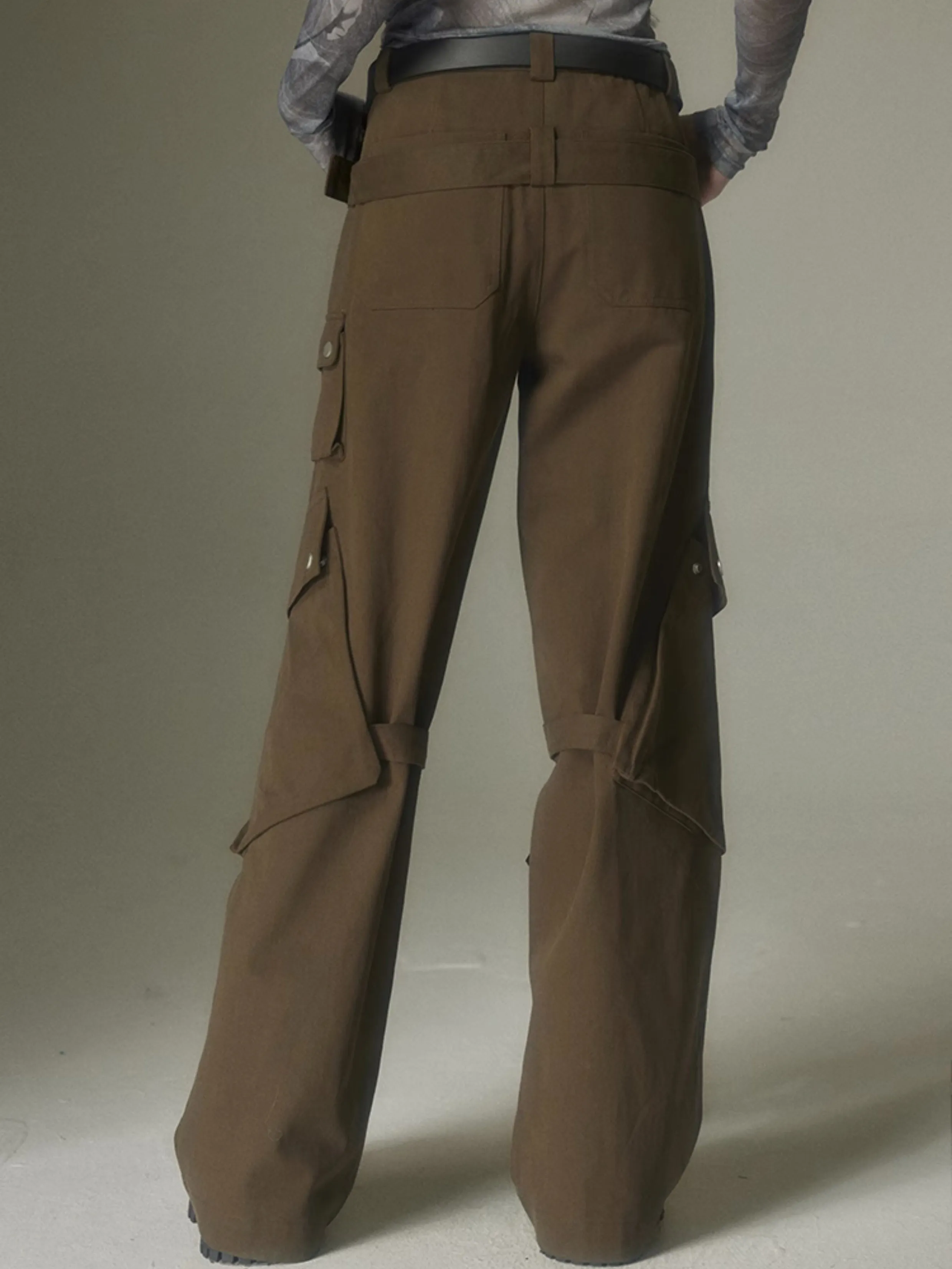 Double Belt Loose Straight Wide Leg Trousers