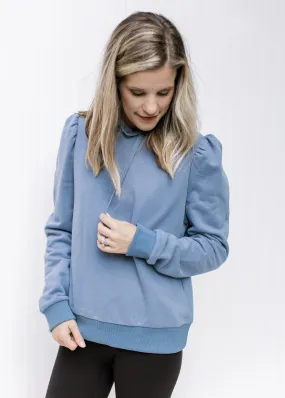 Dusty Blue Puff Shoulder Pullover