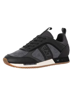 EA7 Side Logo Leather Trainers - Black/Iron Gate