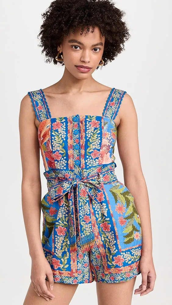 FARM Rio   Stitched Garden Blue Romper 