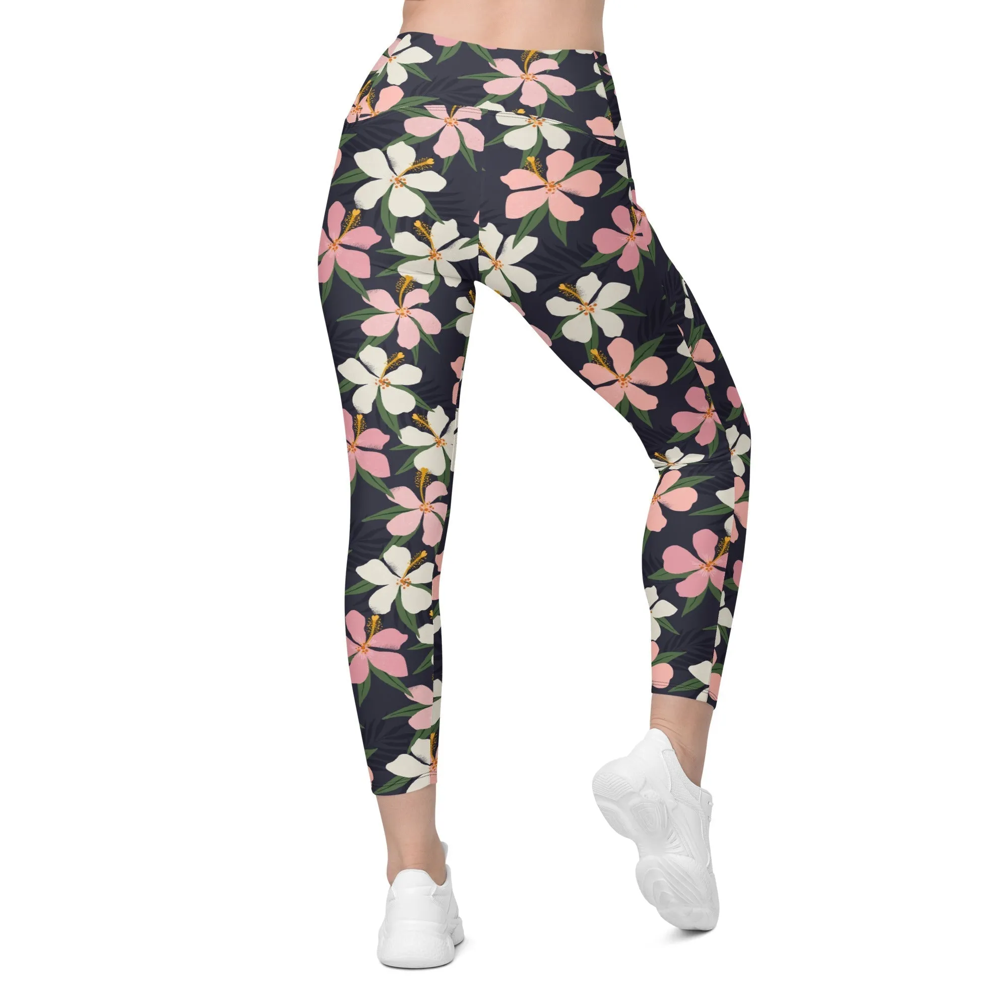 Floral Artwork Crossover Leggings With Pockets