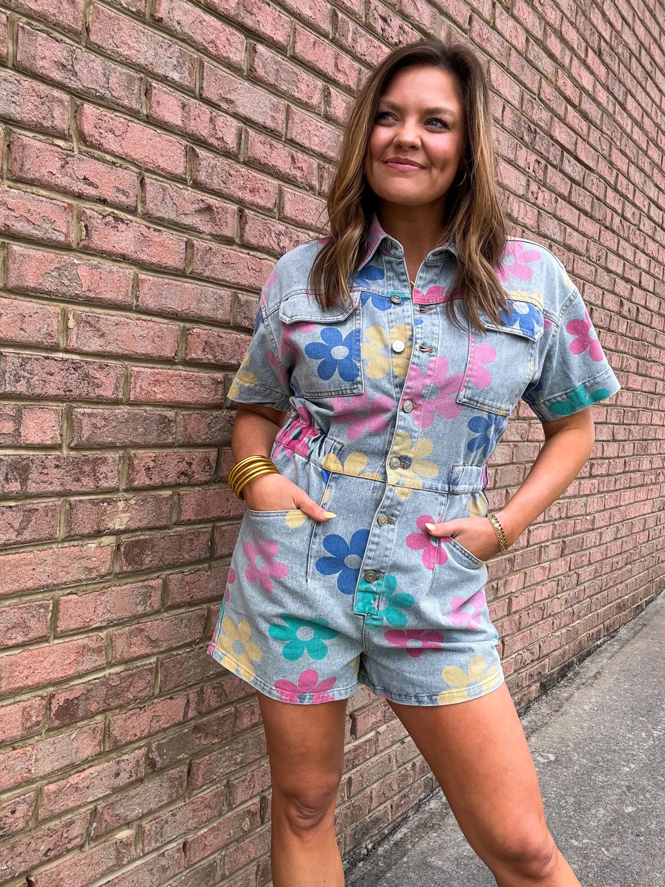       FLOWER POWER DENIM ROMPER    