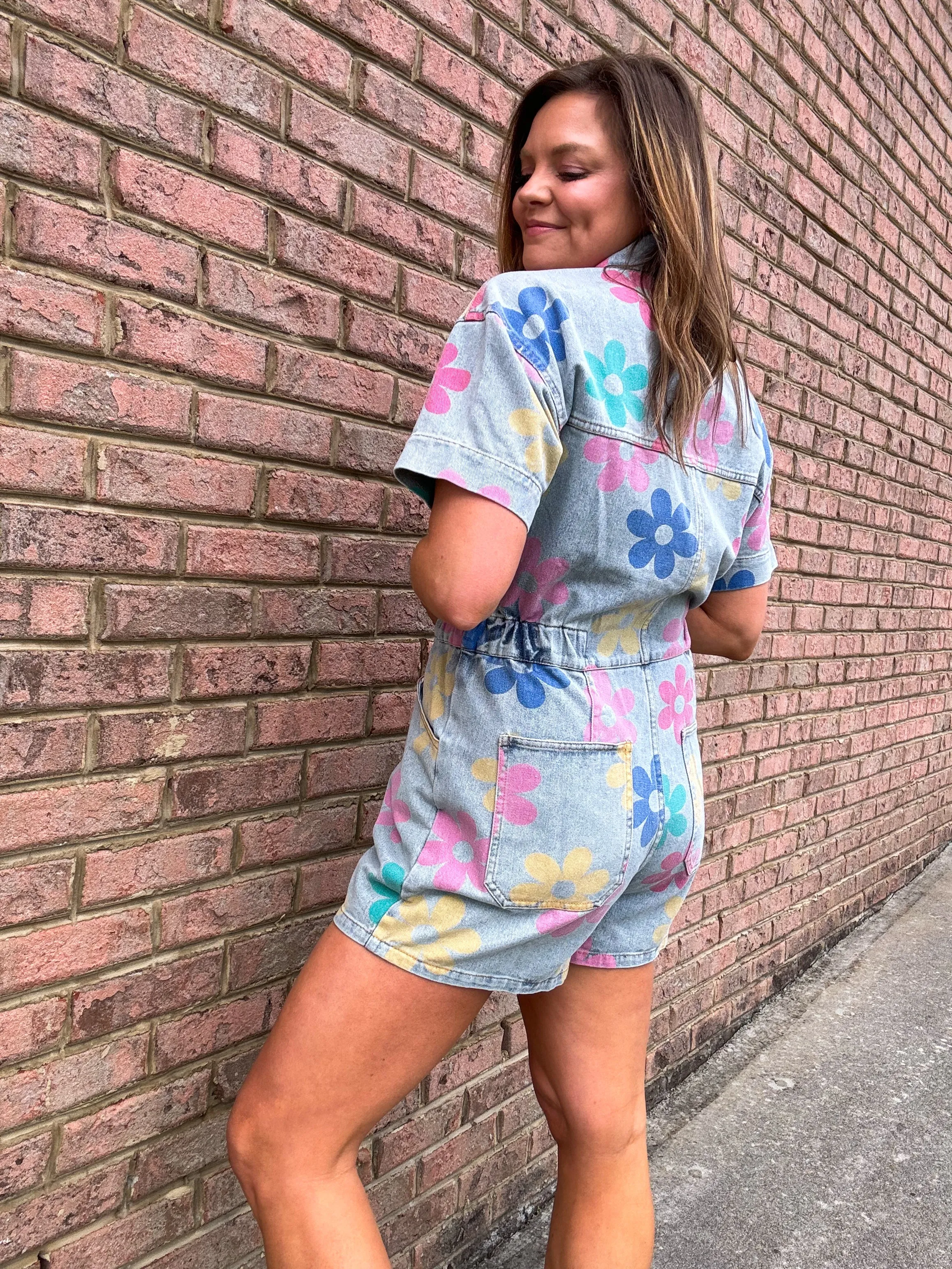       FLOWER POWER DENIM ROMPER    