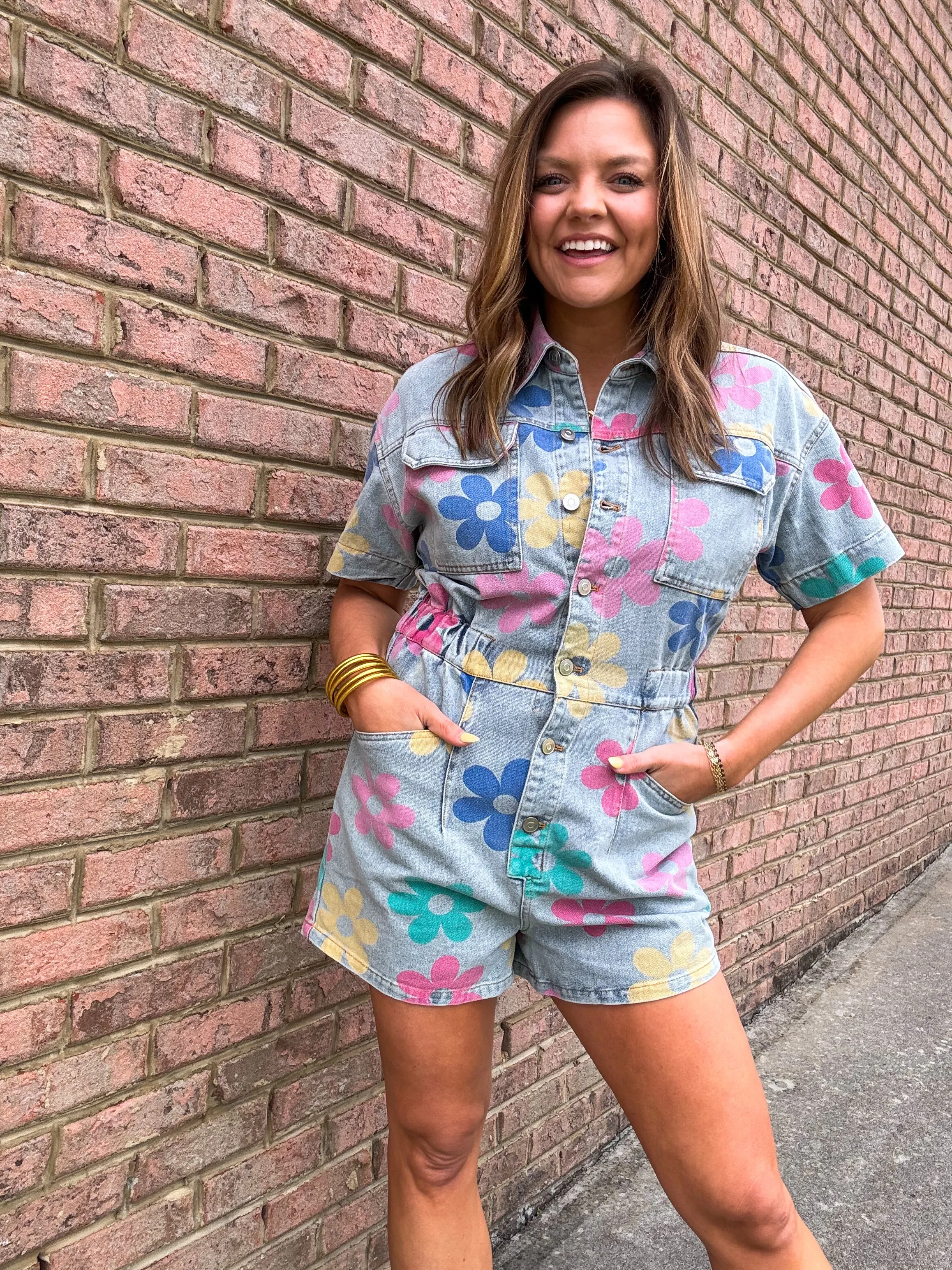       FLOWER POWER DENIM ROMPER    